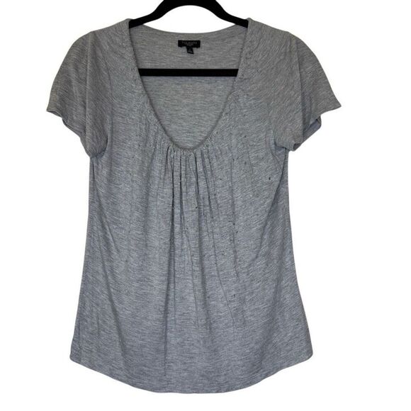 Talbots Heather Gray Beaded Short Sleeve T Shirt Size S - Picture 1 of 13